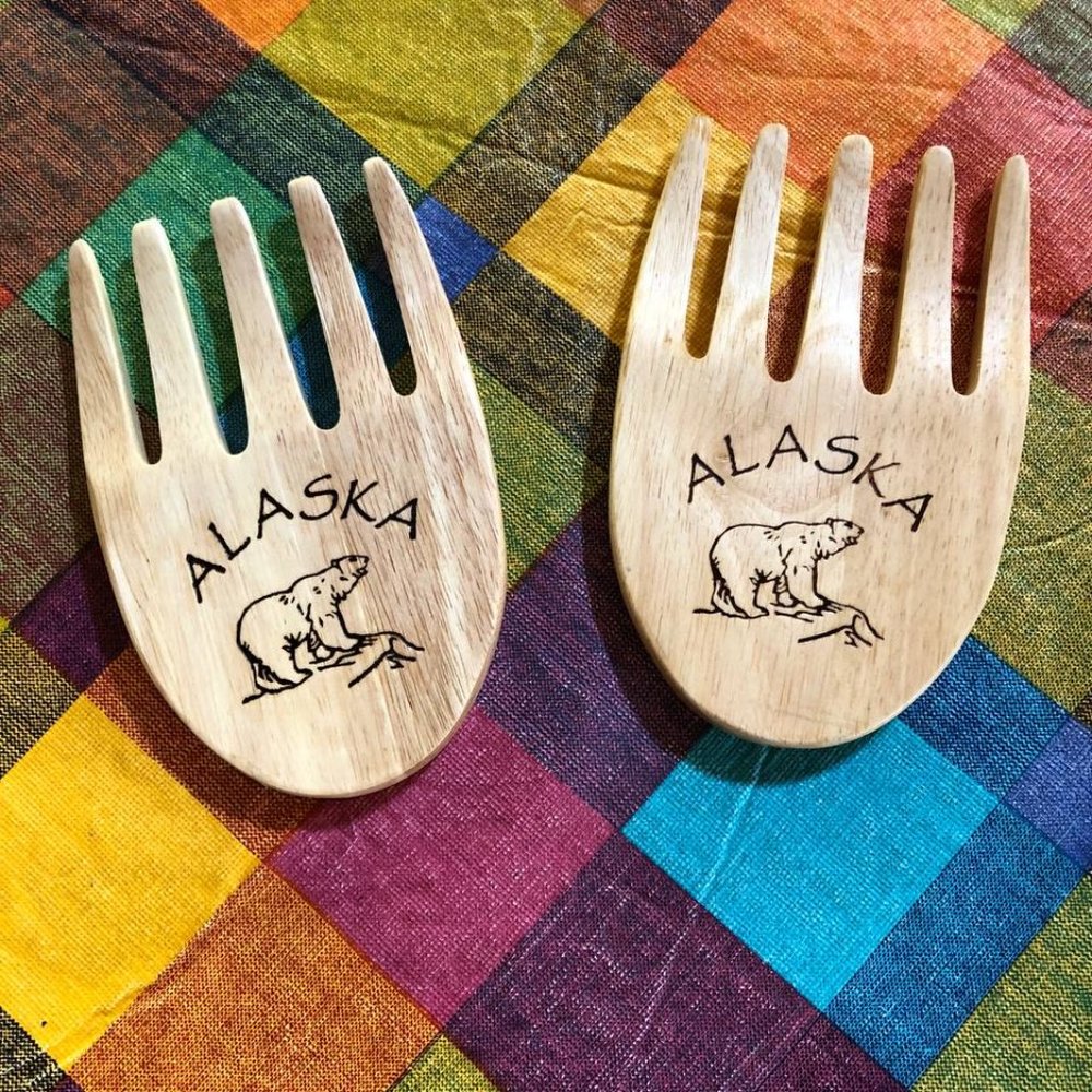 Wooden Alaskan Bear Claw Salad Suction Fork Laser Engraved